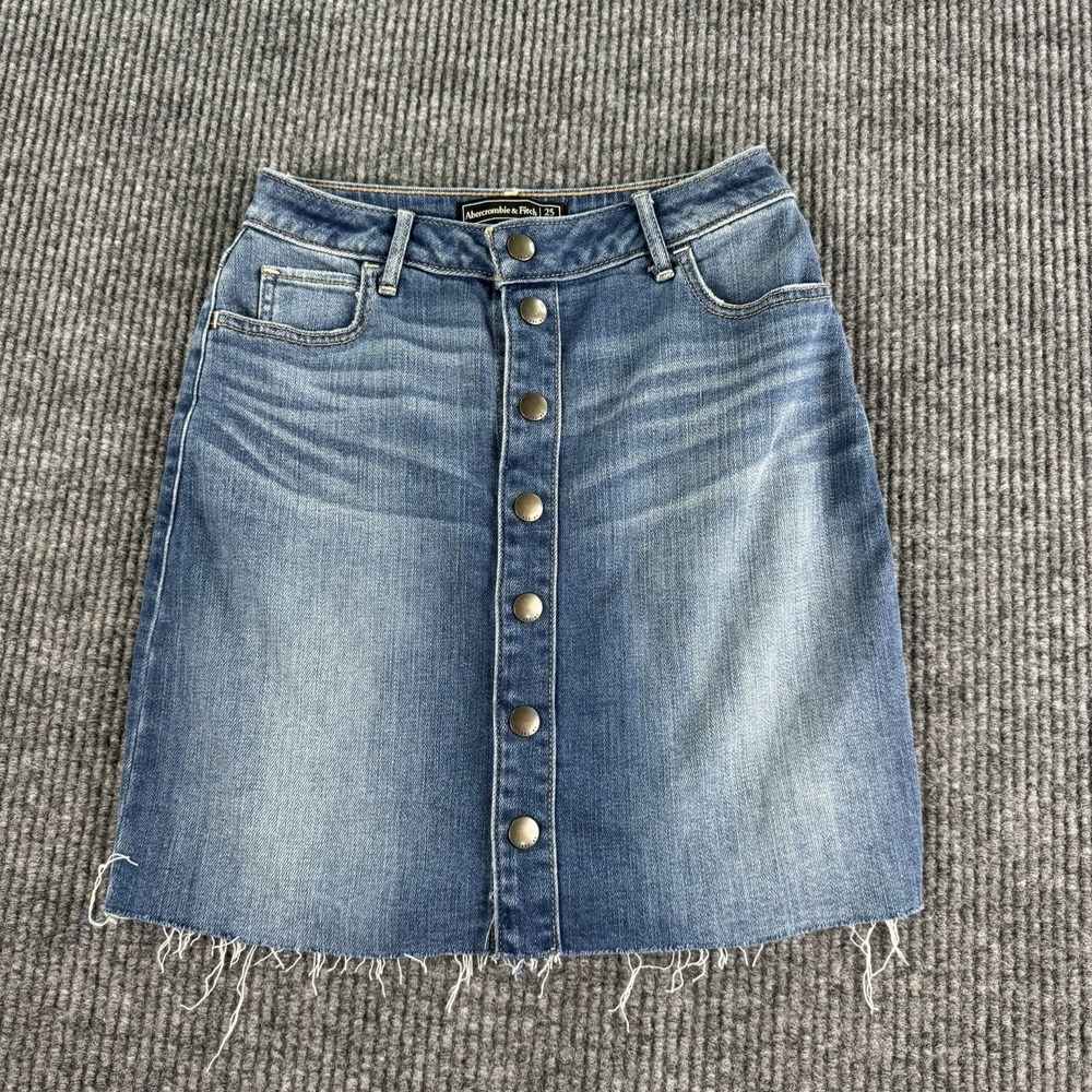 Abercrombie & Fitch NWT Denim Snap Front Tearaway Skirt Womens Size 25 Blue